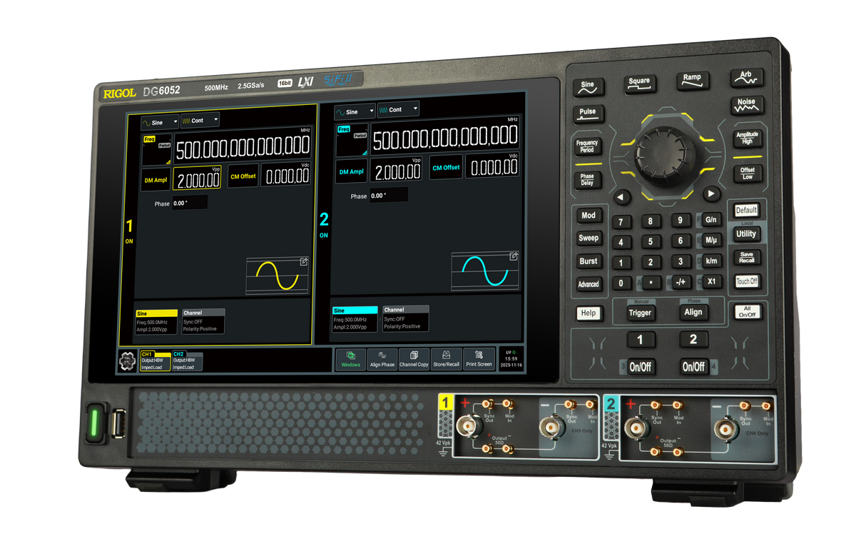 Rigol DG6052: larghezza di banda di 500 MHz 2 canali