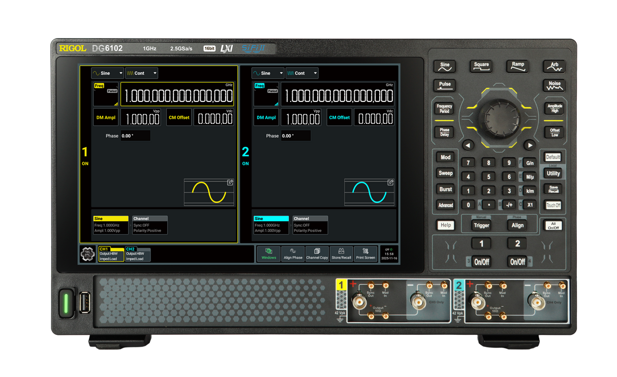 Rigol DG6102: larghezza di banda 1000 MHz 2 canali