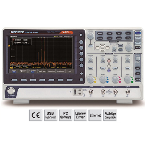 GW-Instek MDO-2204EX 200MHz Digital oscilloscope. Spectrum analyzer. 25MHz AWG. 4 CH. PS. DMM