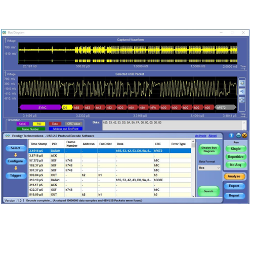 Software di decodifica del protocollo Prodigy PGY-USB2-NL Node Locked (per oscilloscopio Tektronix Windows)
